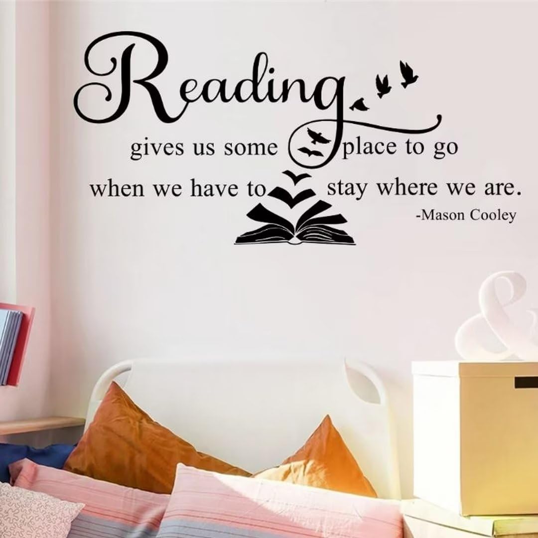 Reading Give Us Some Place to Go Wall Sticker Library School Classroom Teacher Read Book Inspirational Quote Wall Decal Vinyl 80X38CM