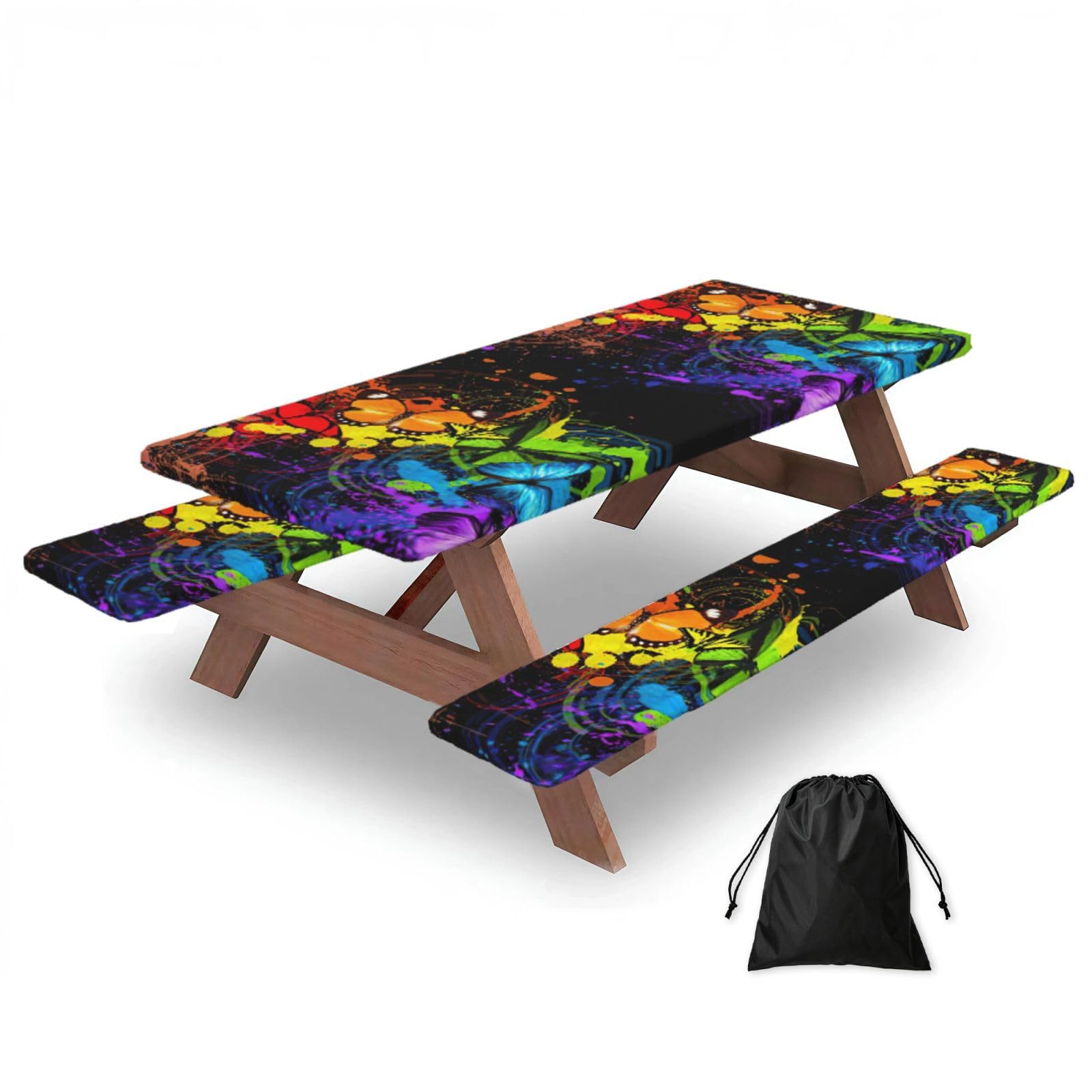 Yqxwjl Black Art Graffiti Butterflies Print Print Camping Essentials Waterproof Camping Table And Bench Cover With Drawstring Bag 183 Cm
