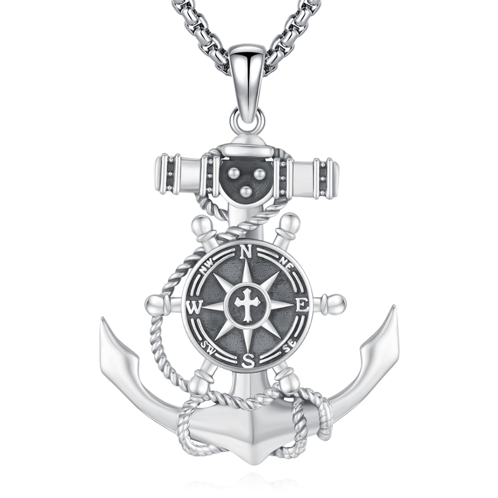 Eusense 925 Collar de Plata Esterlina Brújula Brújula Colgante de la Cadena de Regalo de Graduación de Joyería para Hombres y Mujeres Día de la Madre