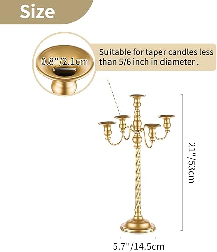 Miniatura 5 de Nuptio Candelabro alto dorado de 21 pulgadas, portavelas de 5 brazos, 2 portavelas cónico de metal, soporte de velas, centro de mesa para boda,