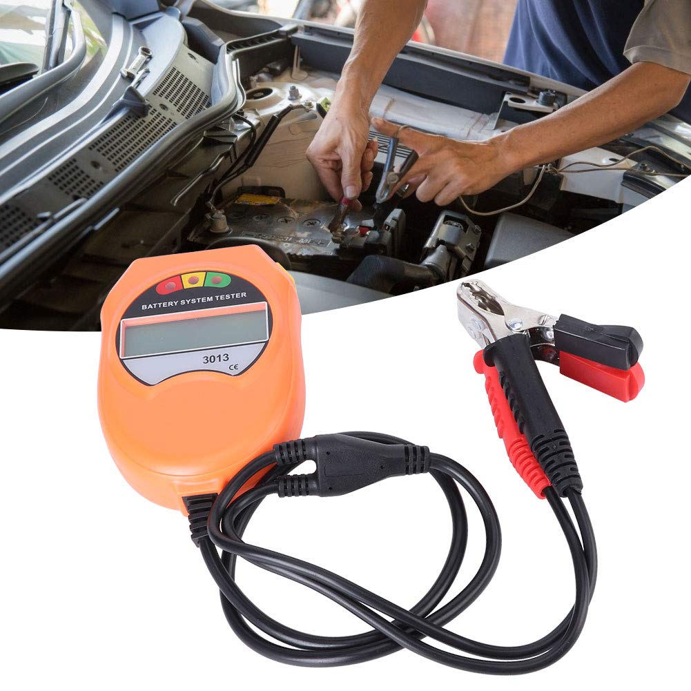 Hyuduo Tester Systemu Akumulatorowego Wyświetlacz z Podświetleniem LCD Tester Akumulatora Samochodowego do ładowania Pojazdów Kwasowo-ołowiowych 12 V, Sprawdza Akumulator i System ładowania dla