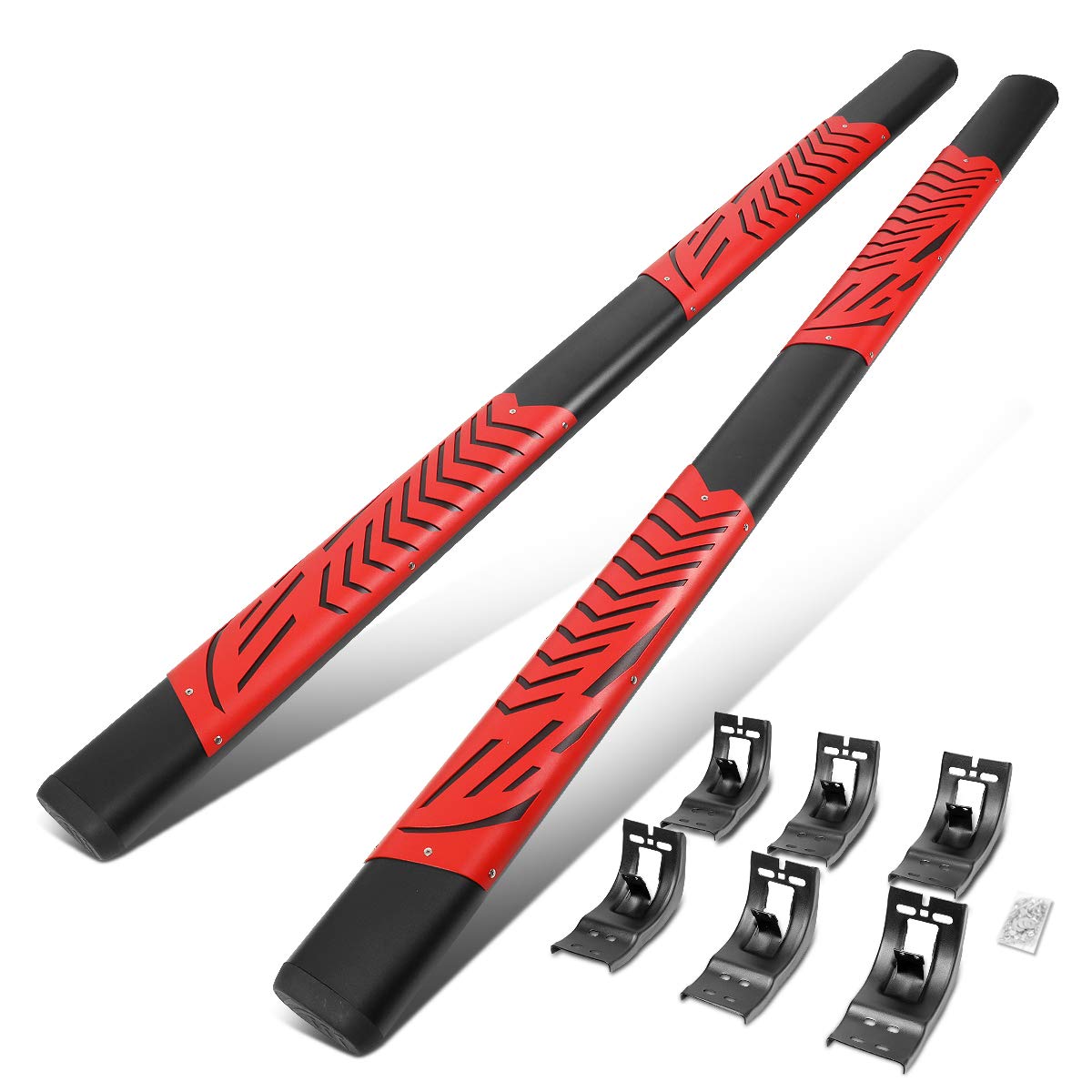DNA MOTORING 5 Inches Running Boards Compatible with 11-18 Ram 1500 Crew Cab 4-Door, Black Red, Powder Coated Side Step Nerf Bars, STEPB-ZTL-8200-BKRD