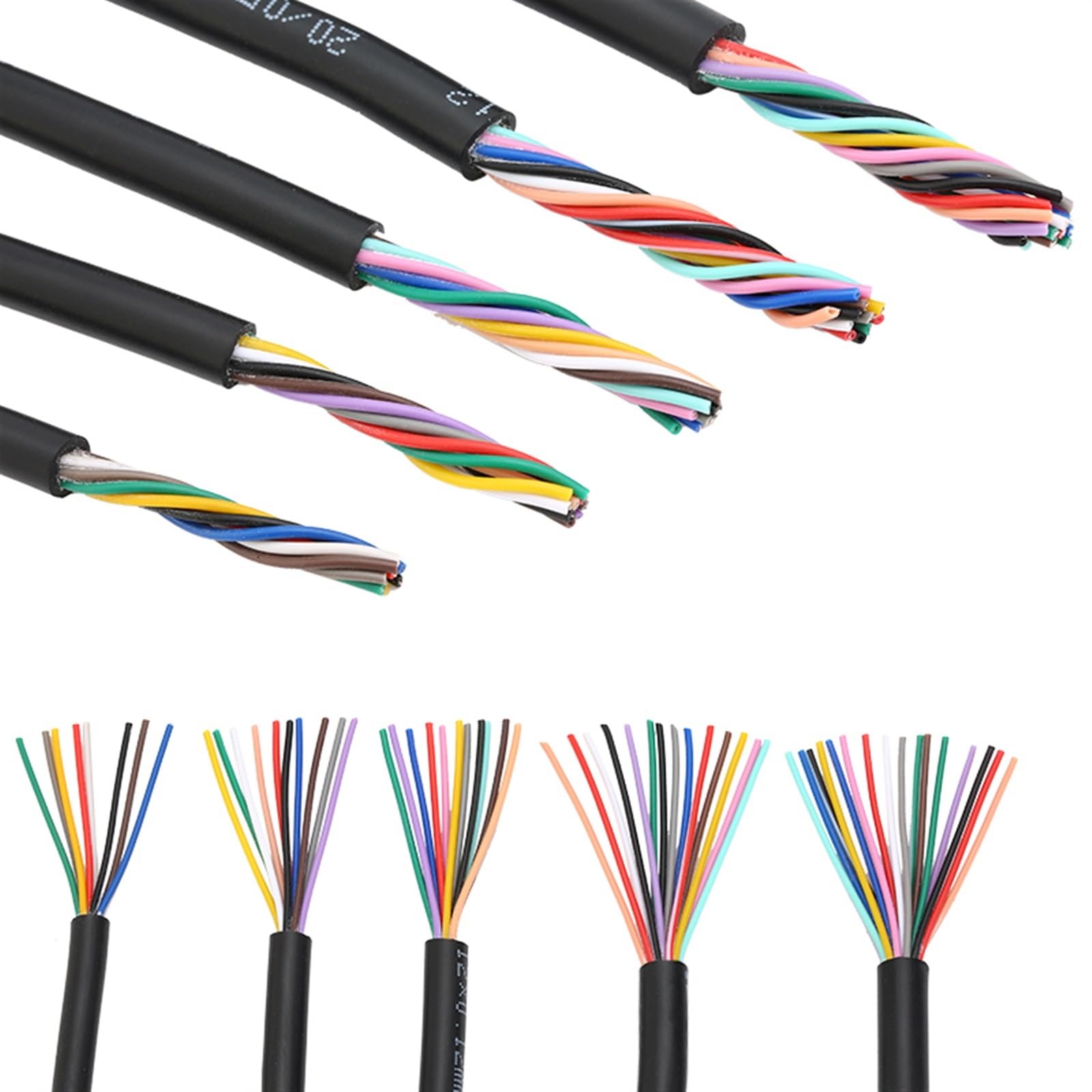 Cavo elettrico, Cavo elettrico conduttore 28AWG da 2 nuclei a 10 nuclei Filo di rame con guaina morbida nera(6 Cores 28 Awg)