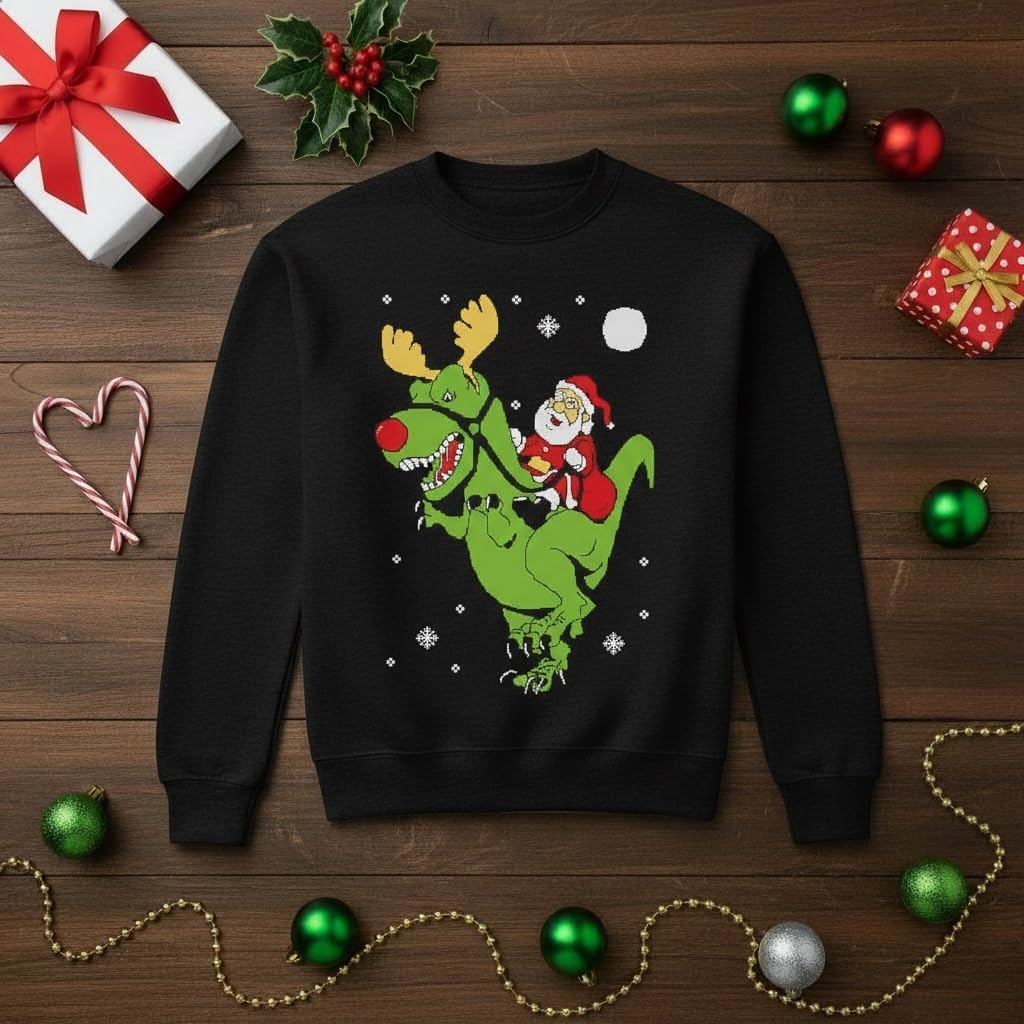 TeeStars &ndash; T - Rex Santa Ride面白い醜いクリスマスセーターYouth Kidsスウェットシャツ US サ