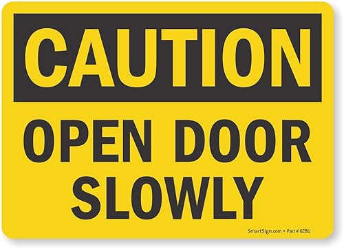 Lyle Seguridad Señal Legend PRECAUCIÓN Puerta Abierta lentamente Negro sobre Amarillo Negro y amarillo 1