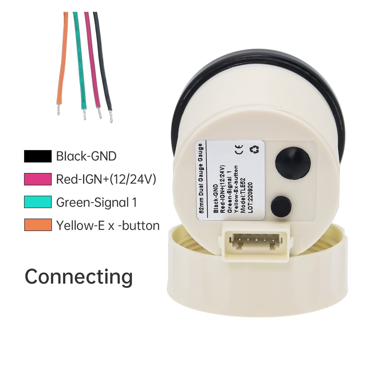Unidad de envío del indicador del flotador del tanque de combustible Indicador de nivel de combustible dual 2 en 1 de 52 mm + voltímetro con luz de alarma Sensor de nivel de combustible de 0-190 ohmio