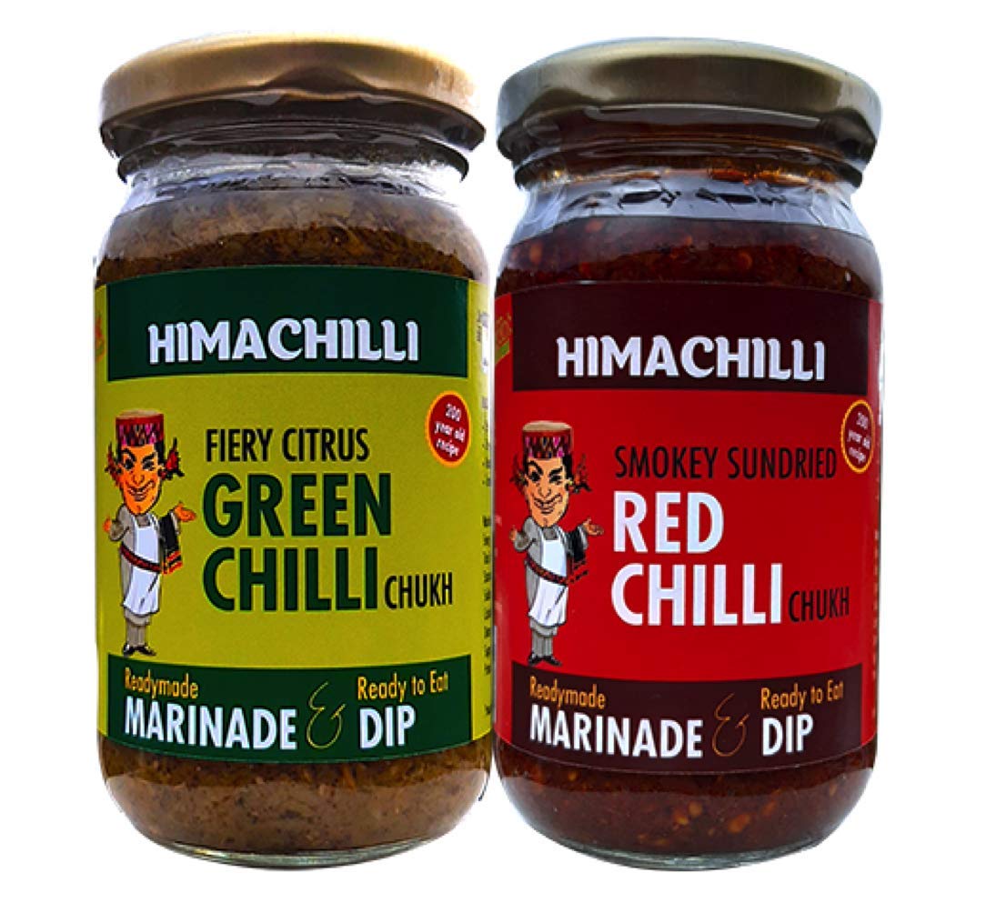 HIMACHILLI Green Chilli Chukh and Red Chilli Chukh - Pack of 2, (Each Bottle 200gm)