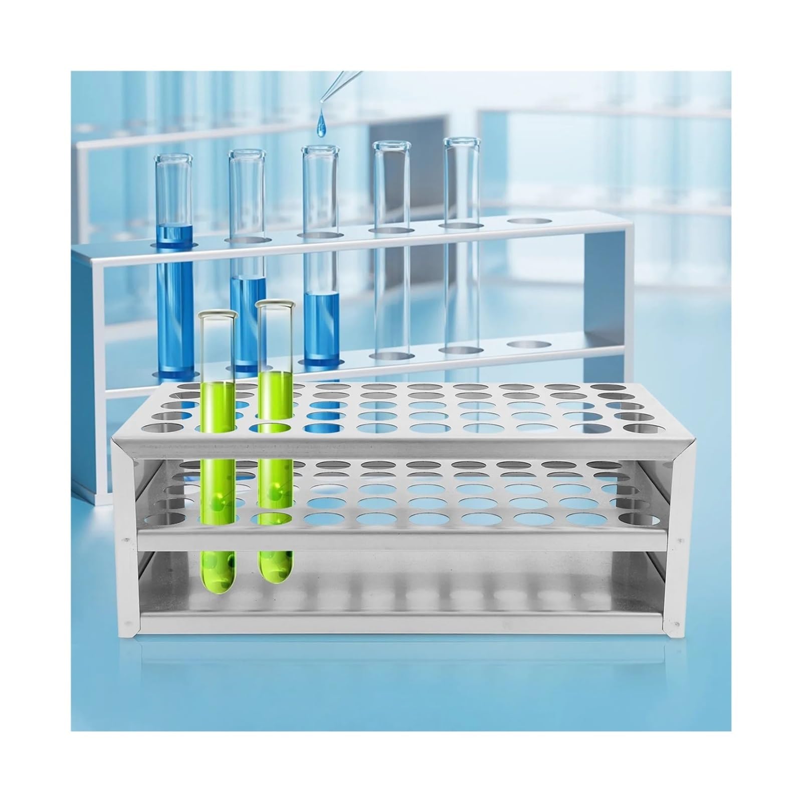 Reagenzglasgestell aus Edelstahl, 17-mm-Zentrifugenröhrchenhalter | Robuster Wäscheständer und Aufbewahrungsorganisator for Laborröhrchen(23.6X11.6X8.6CM)