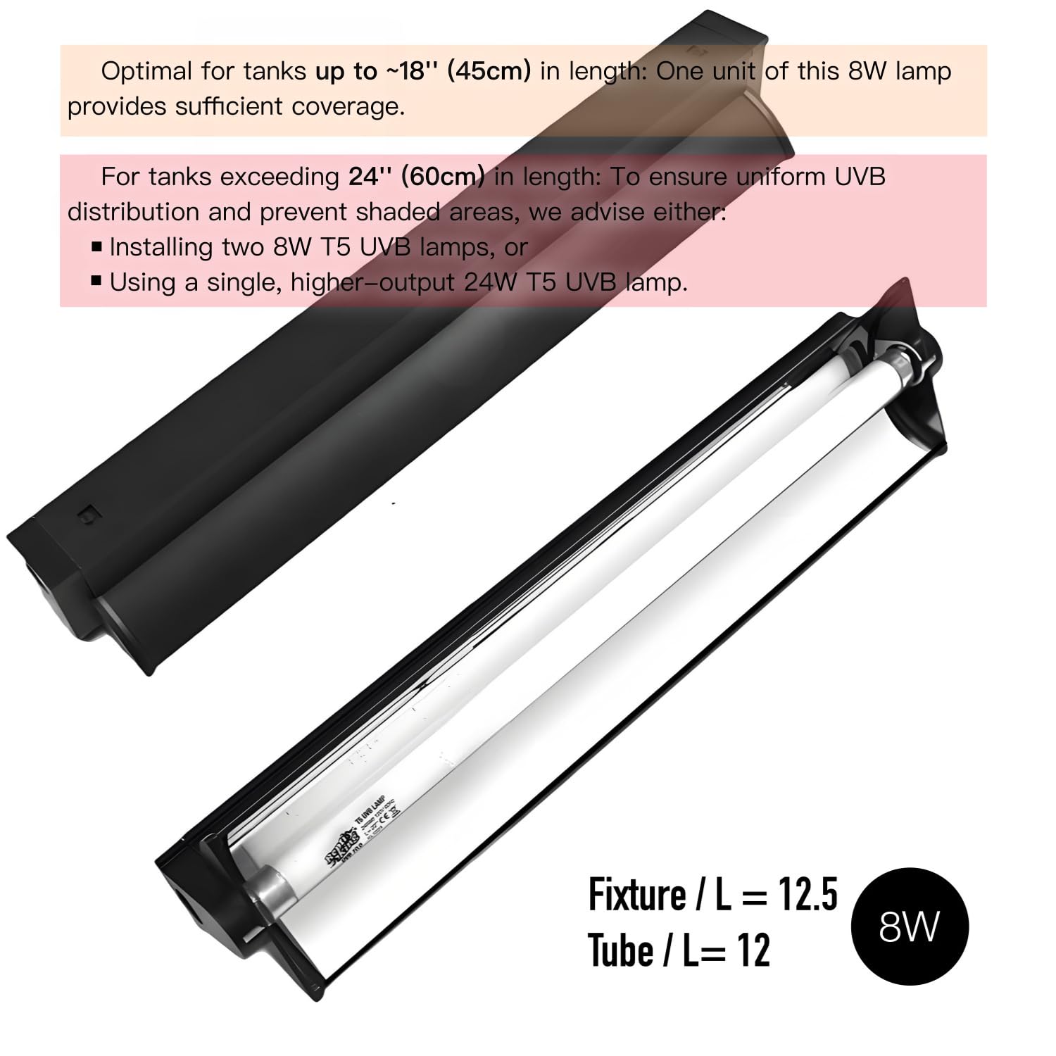 Upgraded T5 UVB Reptile Light, 10.0 UVB 8W German Made Fluorescent Lamp and Fixture Kit, for Desert-Dwelling Reptiles, Bearded Dragon,Tortoise, Snake, Strip Linear UVB Lamp Bulb,12 Inch - image 2