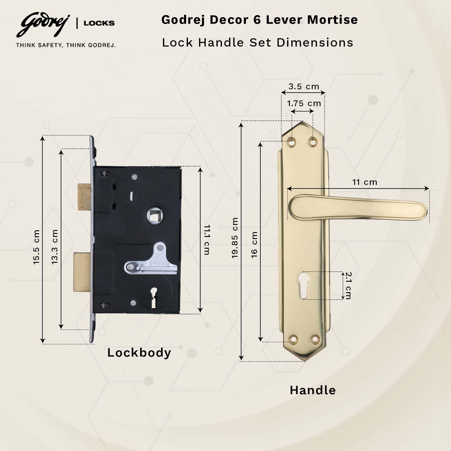 Godrej Mortise Door Lock Handle Set | 200mm Decor | 6-Lever Locking Mechanism | Reversible Latchbolt | Suitable for Left & Right Handed Doors (Brass Finish) — Amazon image 7