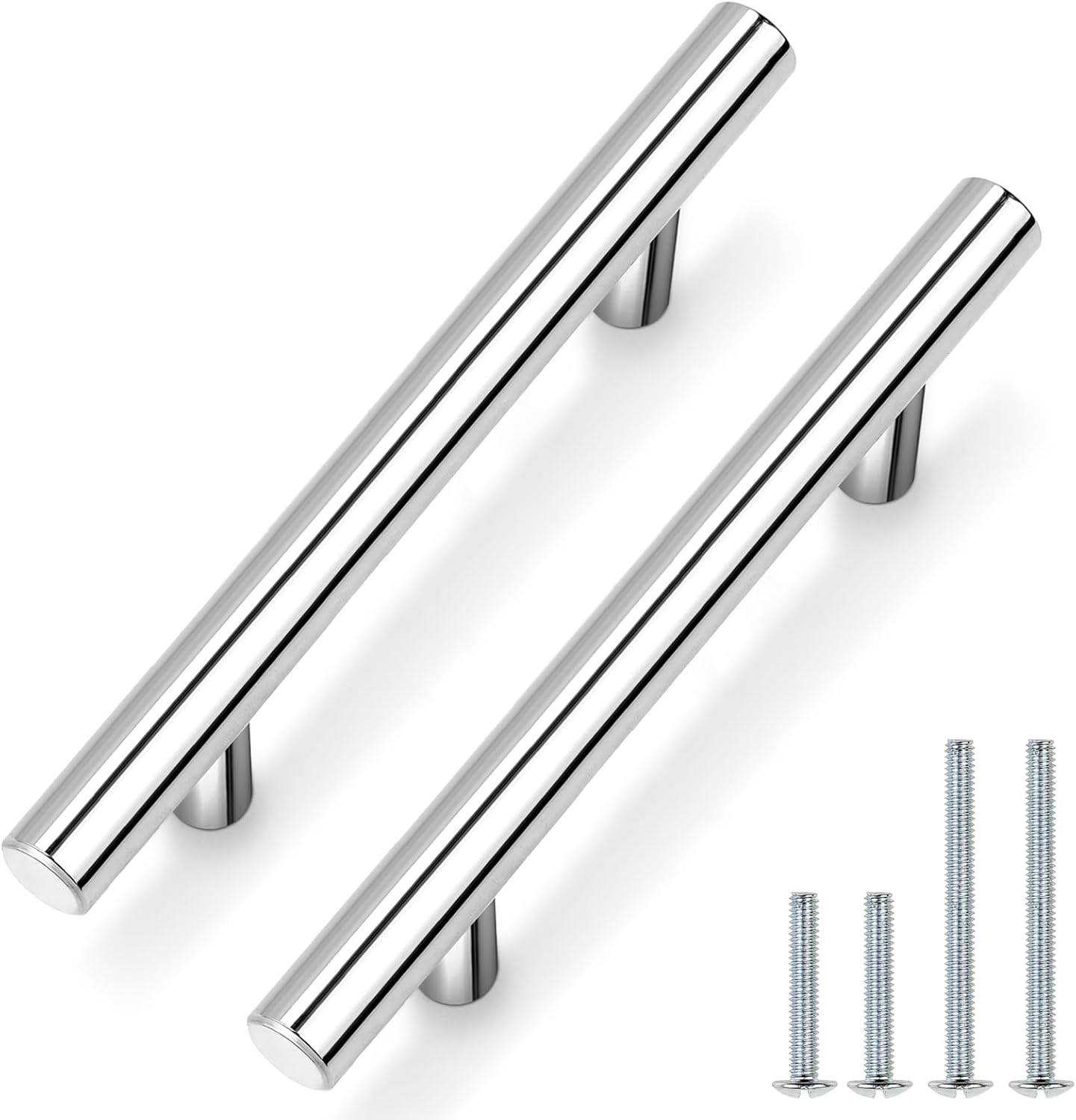 Probrico 15 Pack 4 Inch Polished Chrome Cabinet Pulls Euro T Bar Cabinet Handles, Polished Drawer Pulls Stainless Steel, Chrome Cabinet Door Handles for Kitchen Cupboard 102mm Holes 15 ?hole center 4"