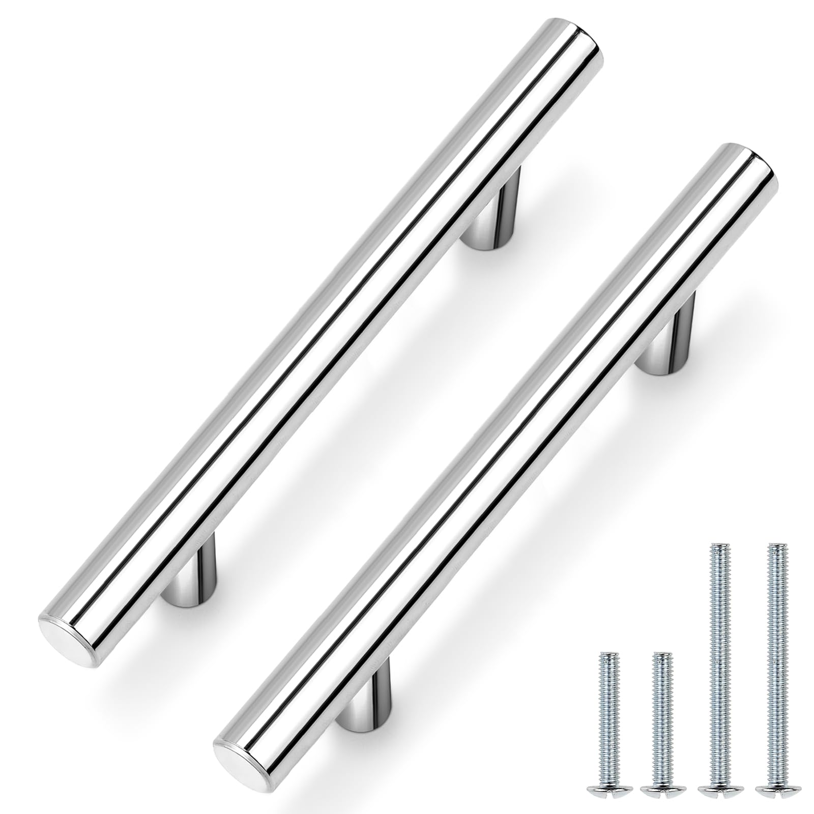 Probrico 4 Inch Polished Chrome Cabinet Handles 30 Pack, 102mm Hole Centers T Bar Drawer Dresser Handle Pulls, Stainless Steel Modern Kitchen Cabinet