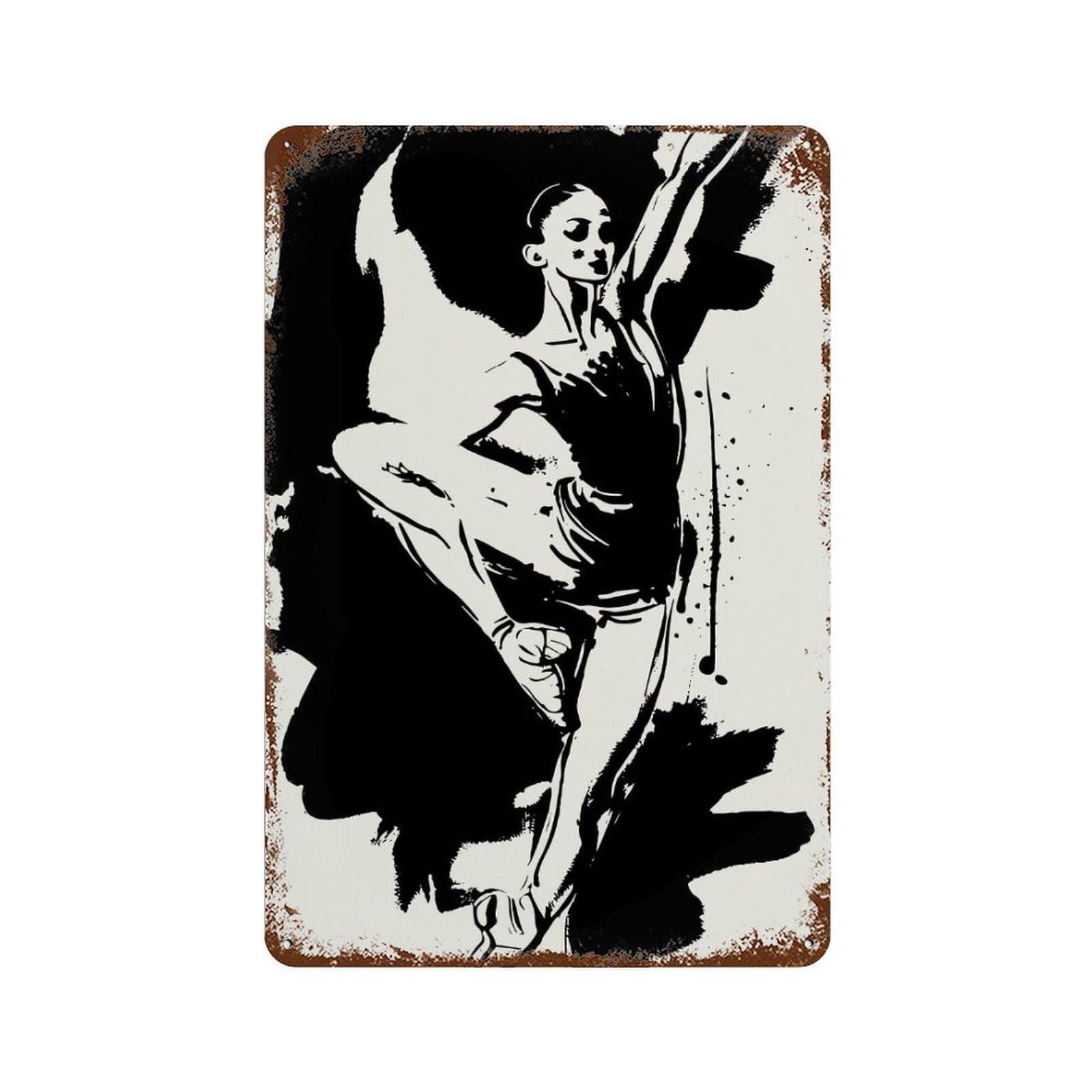 Black And White Ballerina Vintage Metal Tin Sign 11.8"x7.9", Farmhouse Wall Decor for Garage, Bar And Workshop Decor