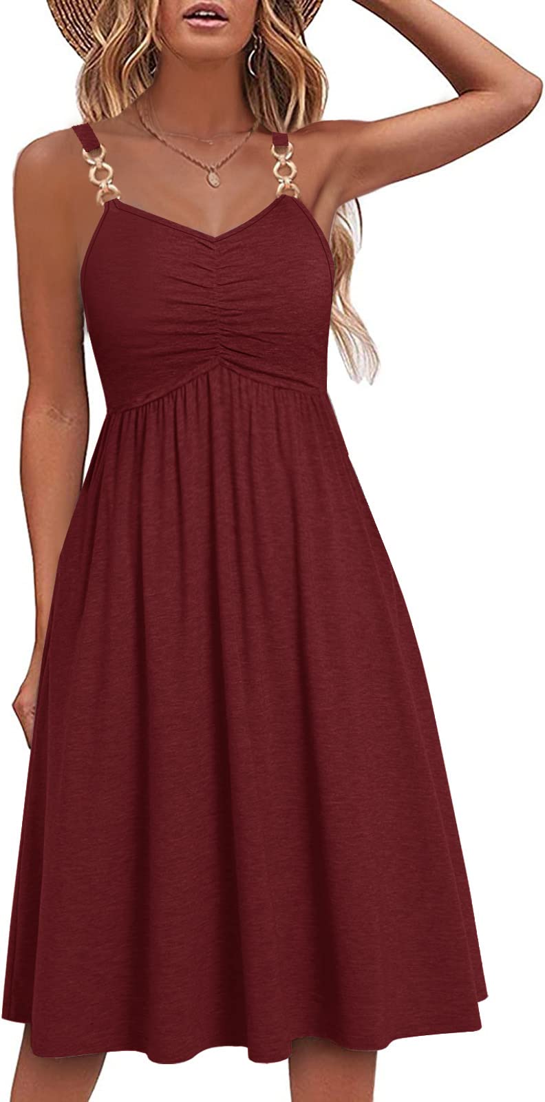 Soesdemo Summer Dresses for Women 2025 Floral Boho Sleeveless V Neck Spaghetti Strap A Line Casual Sundresses with Pockets
