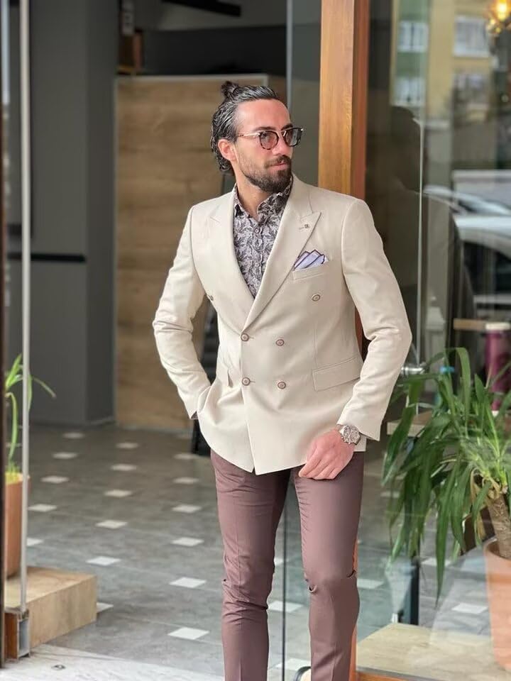 Men Casual Blazer Jackets Slim Fit Suits Jacket Babyblue Business Sports Coat Two Button Size50,5XL2