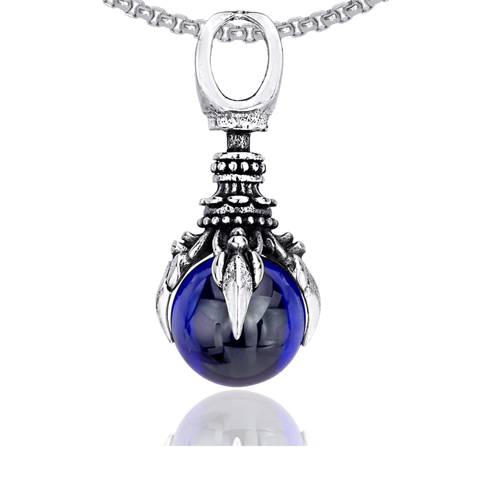 Fusamk Punk Rock Titanium Steel Dragon Claw Crystal Ball Pendant Necklace,24" Link Chain