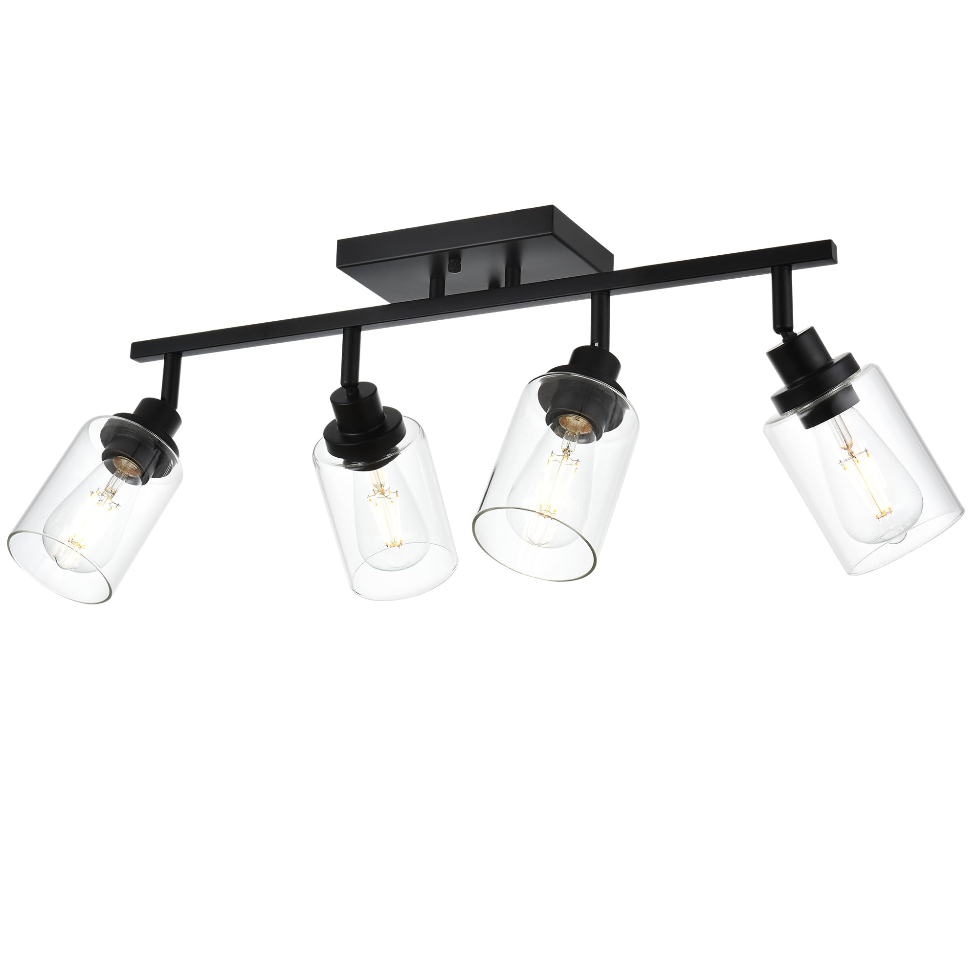 4-Light Track Lighting Kit Black Track Lighting Fixtures Bathroom Wall Sconces Ceiling Mount Kitchen Tracking Lights, Rotatable Spotlight with Clear Glass Shade for Kitchen Shop Hallway