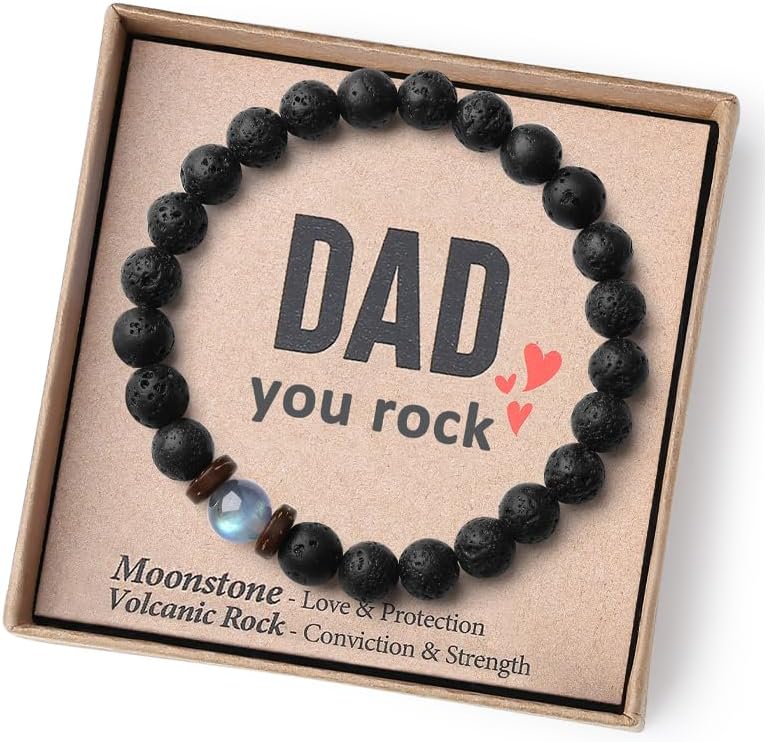 Dad Valentines Day Gifts-Love/Strength/Protection-Handmade Gemstone Bracelets with Meaningful Card