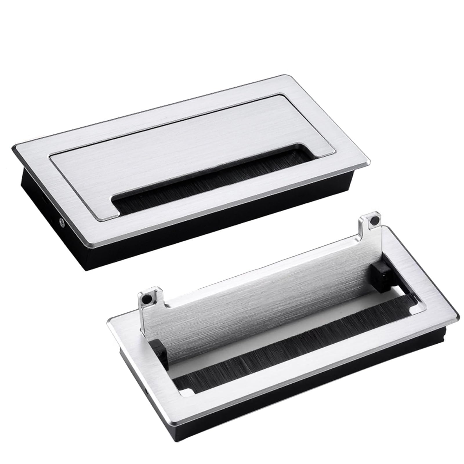 Passe Cable Bureau Lot de 2 Cache-œillets Métalliques, Intégré Bureau Cache-câbles pour Bureau Meuble Multimédia, Plateau de Table avec Brosse pour Câbles(Silver,40x9cm/15.7x3.5in)