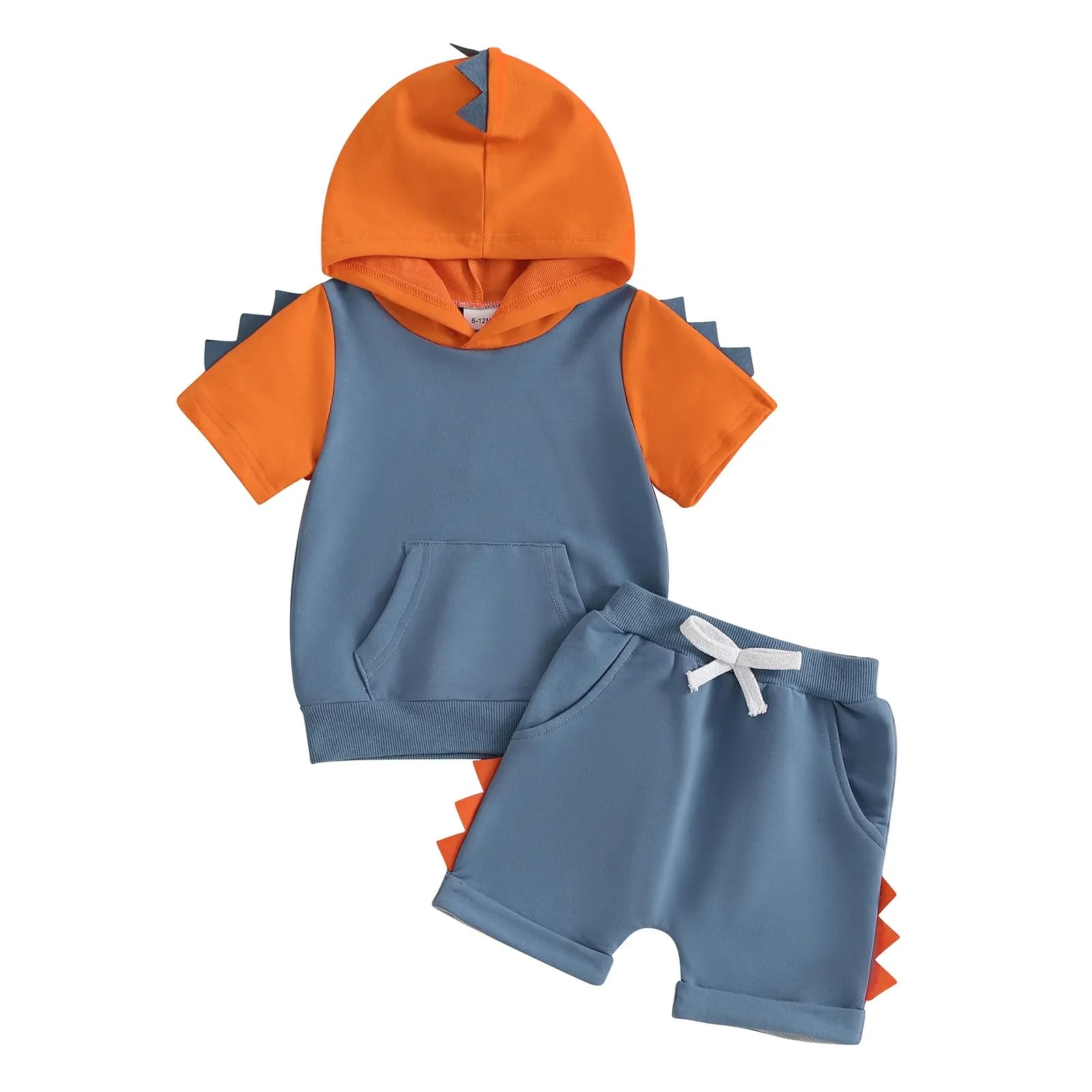 Ropa Para Bebé Niño Pequeño con Capucha Dinosaurio y Tiburón Conjunto Camisetas y Pantalones Cortos Manga Corta en Contraste Conjuntos Para Bebé