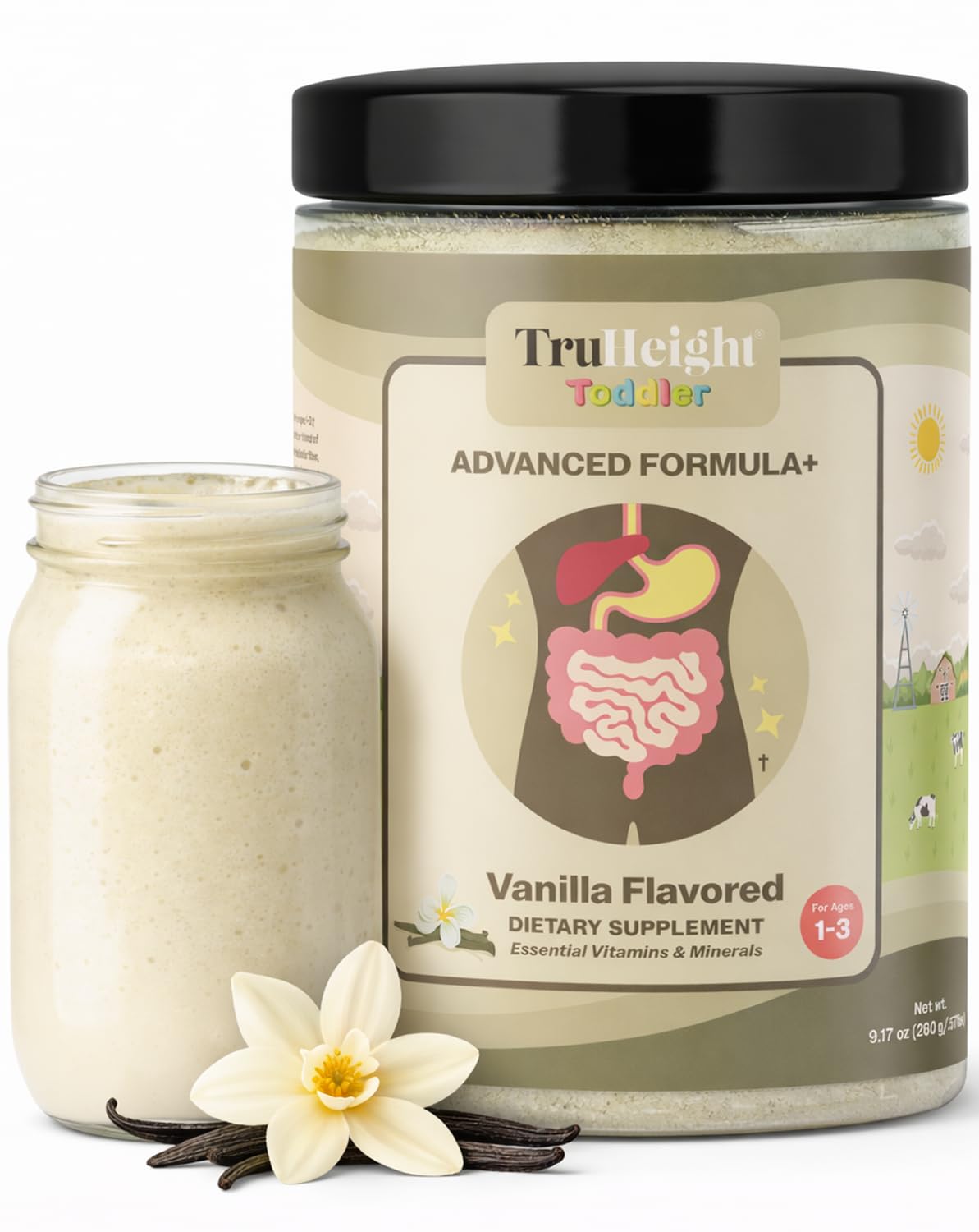 TruHeight Toddler Advanced Formula+ (Vanilla) 16 Vitamins Including C, D, Protein & Iron for 1, 2, 3 Years Old, Milk Based Nutritional Drink, Toddler Complete Nutrition 12-36 Months - Non GMO
