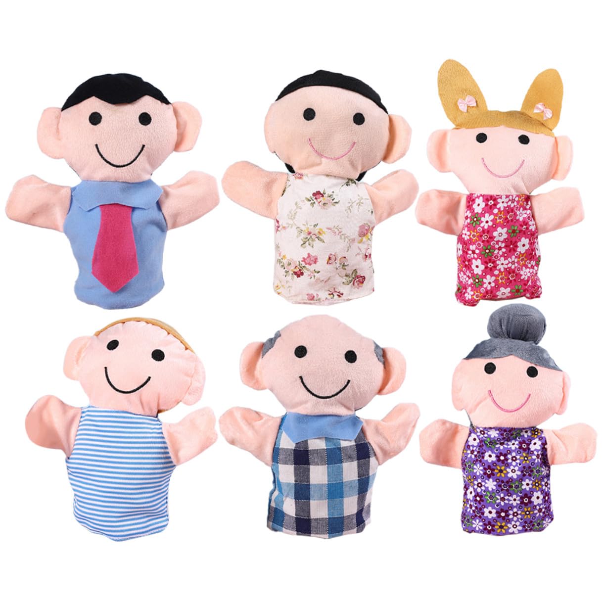 POPETPOP Marionnettes à Main en Peluche Ultra-Douces Coton PP Lot de 6 Jouets de Jeu D'imitation Confortables pour Garçon et Filles, Adaptées Jeu de Rôle Intérieur