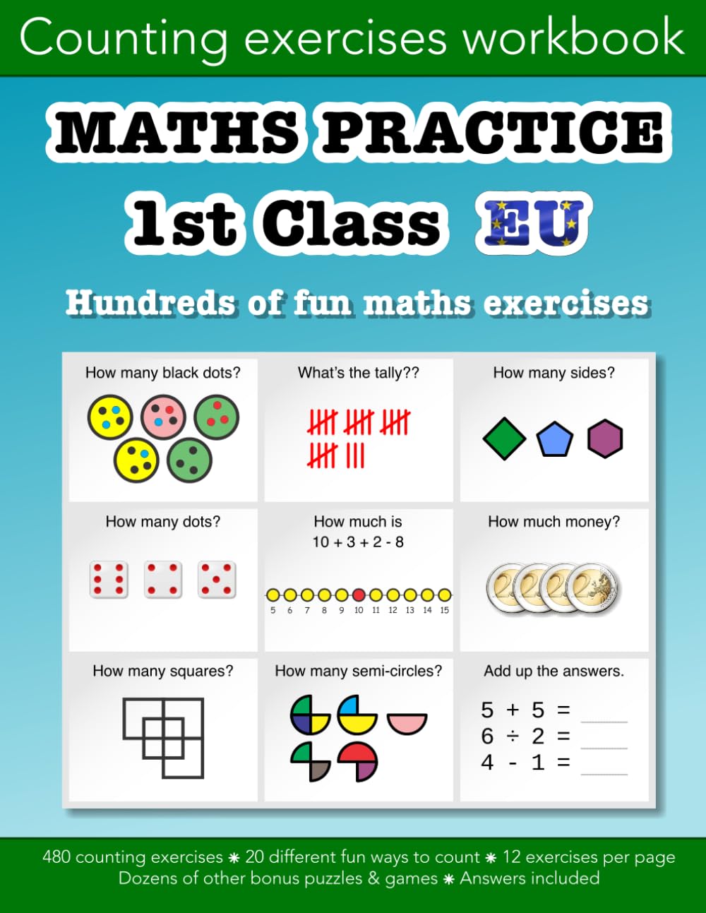 Maths practice 1st class EU counting exercise workbook: Education resources by Bounce Learning Kids (Math practice counting exercise workbooks (EU))