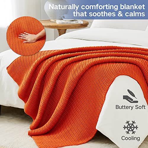 Guohaoi Knitted Weighted Blanket for Adults (Orange 60"x80" 15lbs) No Beads Cooling Throw Blanket for Hot Sleepers, Home Decor Breathable Chunky Knit Heavy Blanket Use on Queen/King Size Bed