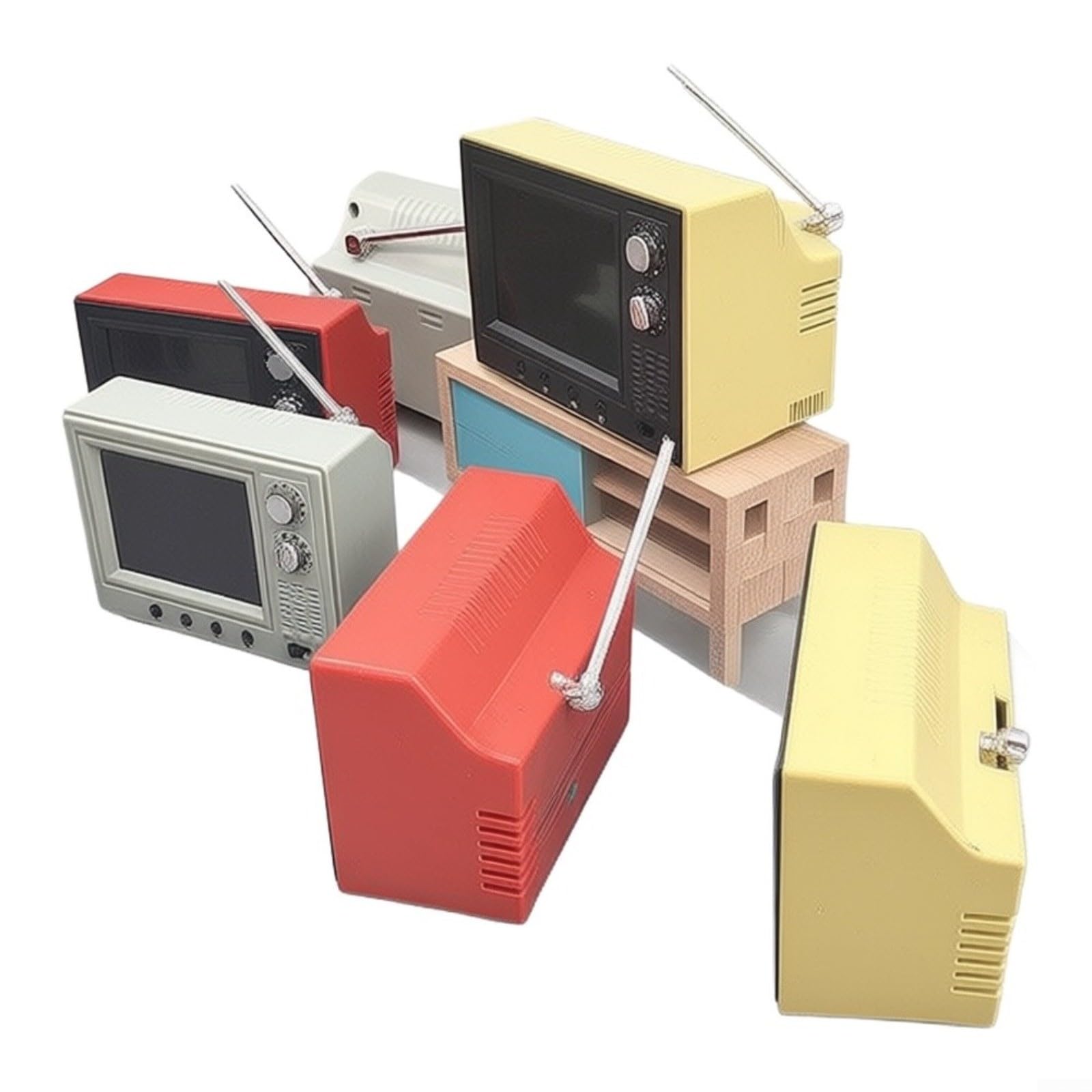 Retro Fernseher mit 8GB Speicher, USB Video Player für MP4, Wiederaufladbar mit 150 Min Spielzeit, Kompaktes Design 8.5cm, Nostalgische für DEKO für Puppenhaus & Sammlung(Red)