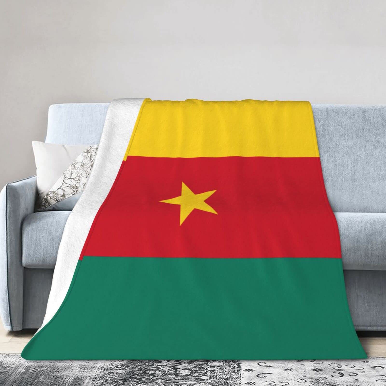 Melbrakin Cameroon Flag Blanket Throw Blanket Flannel Fleece Blanket Soft Fuzzy Lightweight Blanket For Sofa Bedroom Couch 50"X40"