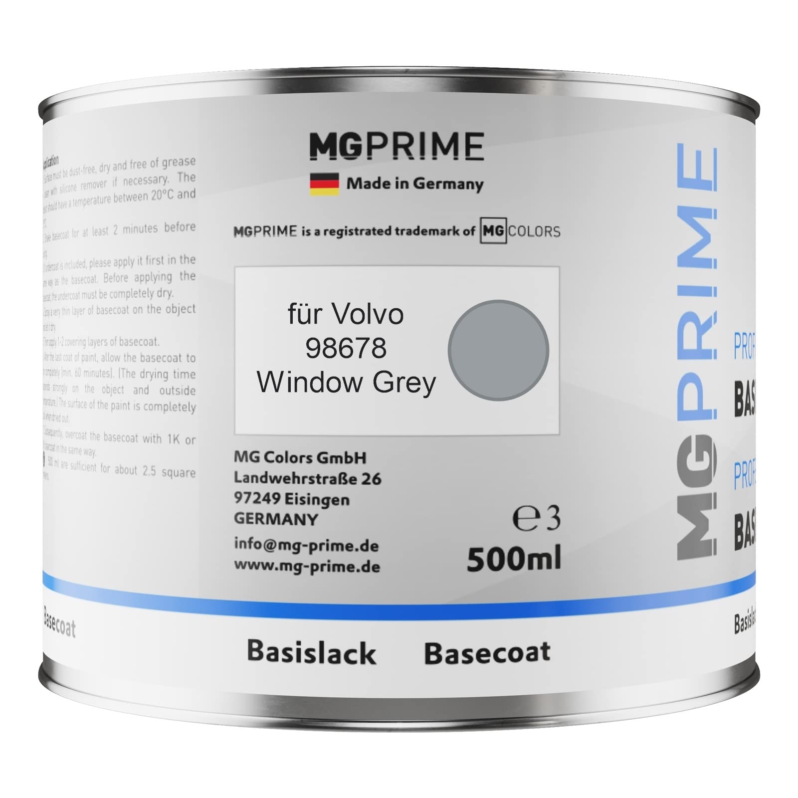 MG PRIME Autolack Dosen Set für Volvo 98678 Window Grey 1,25L