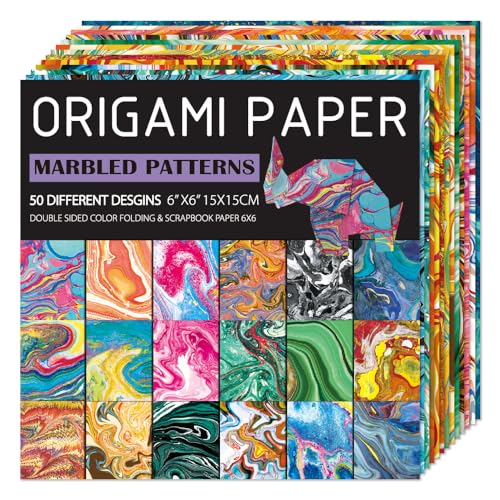 Square Origami Paper 6x6 Double Sided 50 Sheets 50 Colors 70GSM Origami Kit Japanese Chiyo Easy Fold Arts Crafts DIY Handwork Beginner Rock Color