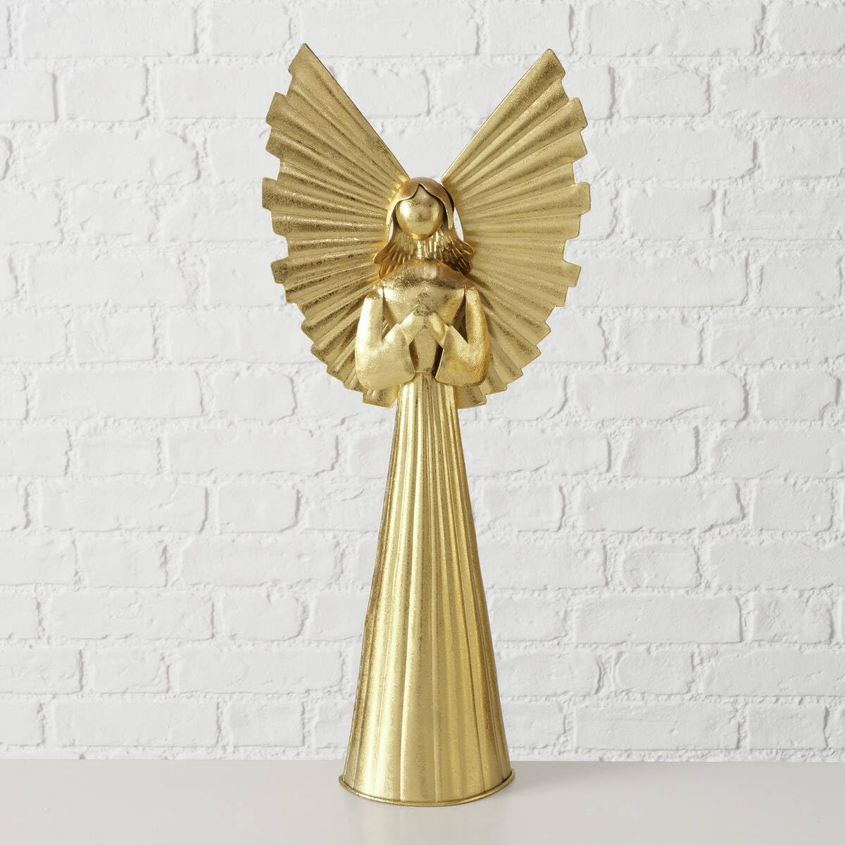 Boltze Home Goldene Weihnachtsfigur aus Metall NURIEL, hoher Engel 54 cm