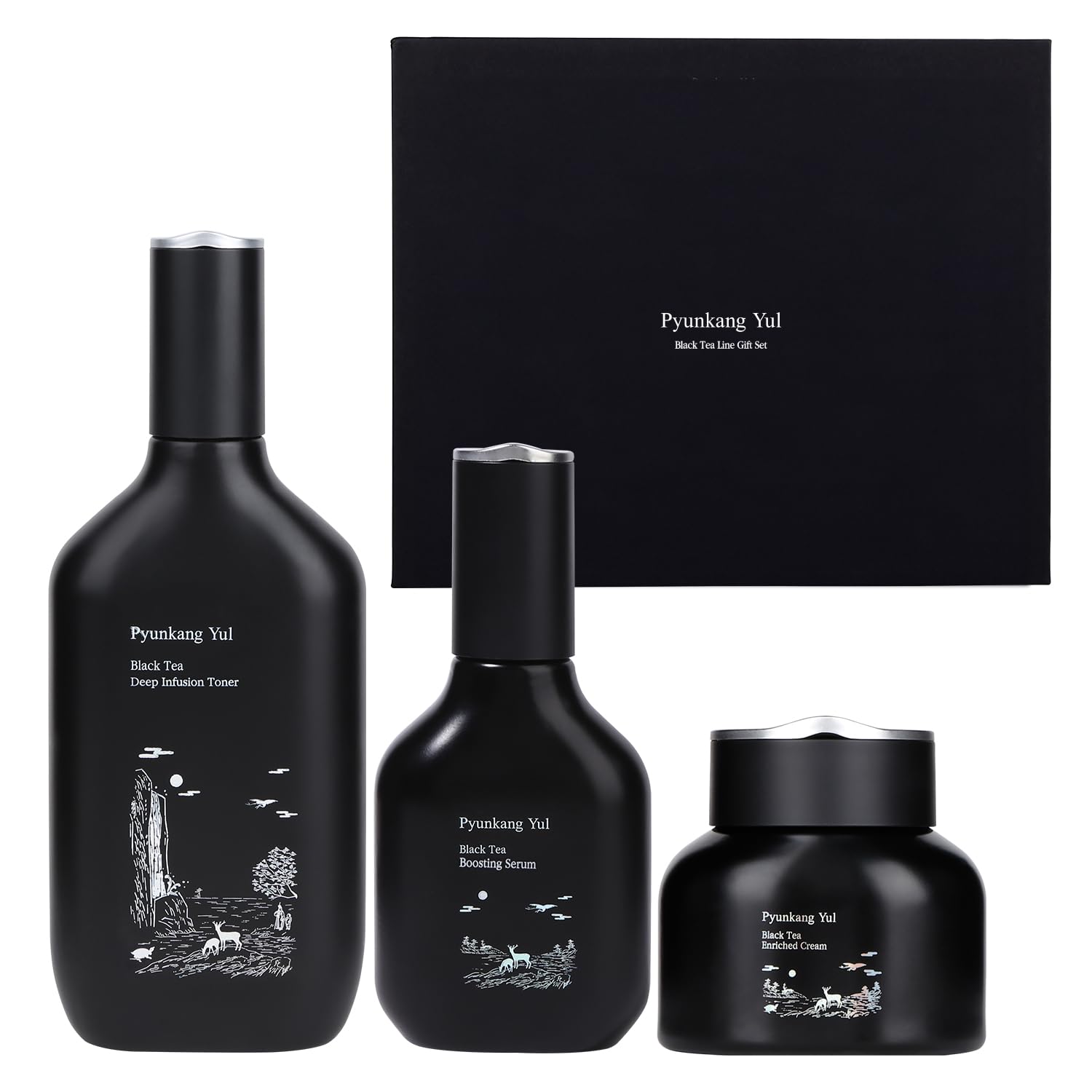 Pyunkang YulBlack Tea Line Gift Box Set - Korean Fermented Skincare for Daily Moisturizing, Luxury Premium High-end Toner, Serum, Cream| Revitalizing, Elasticity Boosting, Nourishing Facial Set