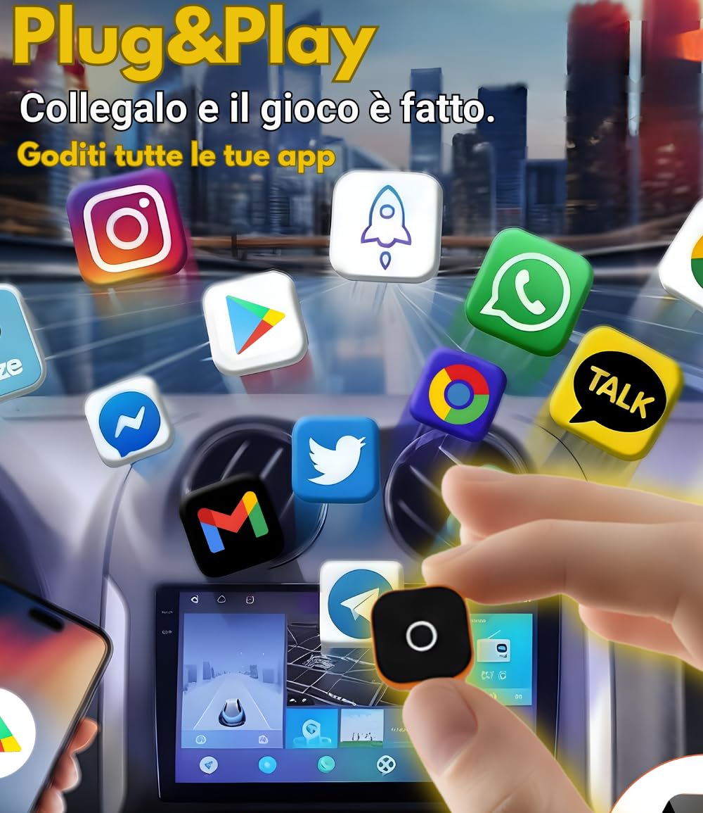 CarPlay Wireless 2026 Android Auto Adattatore Bluetooth compatibile con iPhone Apple e Android, elimina i cavi e migliora l’esperienza di guida con connessione stabile e senza ritardi SwiftLink Max