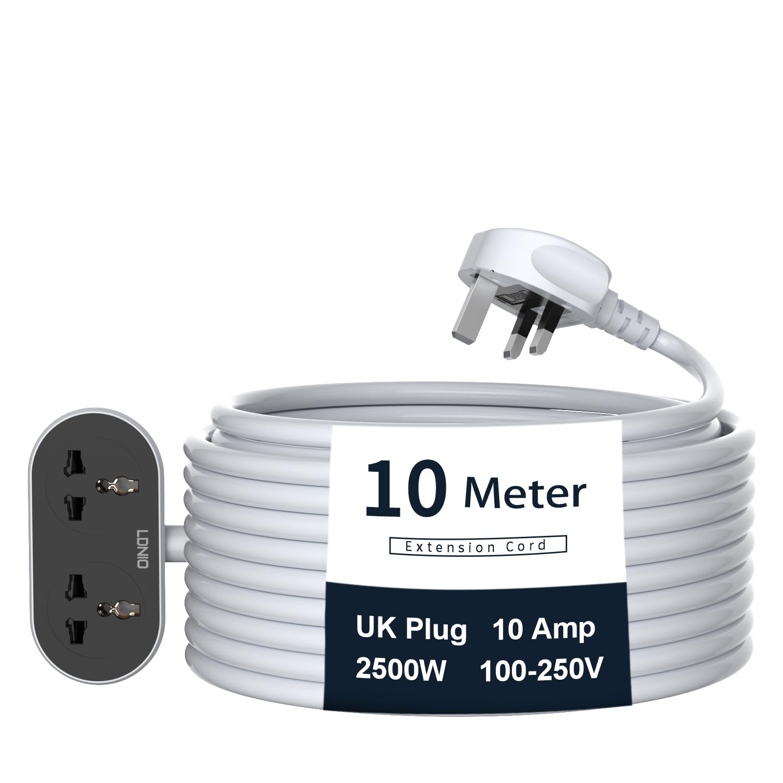 HoteonLDNID Extension Cord, Extension Cable with 10 Meter Heavy Duty Long Wire Cord, 2 Outlet Socket 2500W 10A Expandable Electric Extension, UK Plug Power Extension (10M Extension Cord - Black)