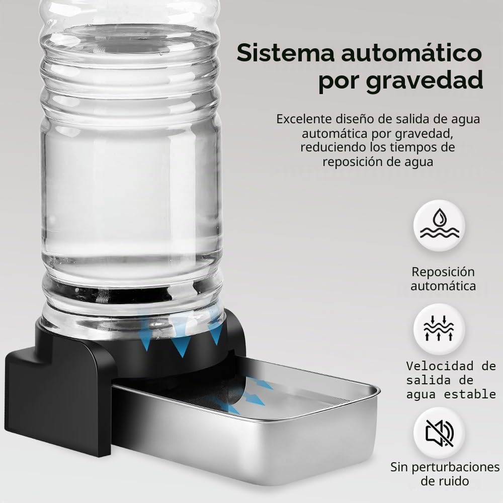 Marchul 8.6L Dispensador Agua Perros con 3 Filtros, Bebedero Automático Perros Gran de Agua con Cuenco de Acero Inoxidable, Gran Capacidad por Gravedad Botella de Agua para Perros/Gatos, Gris