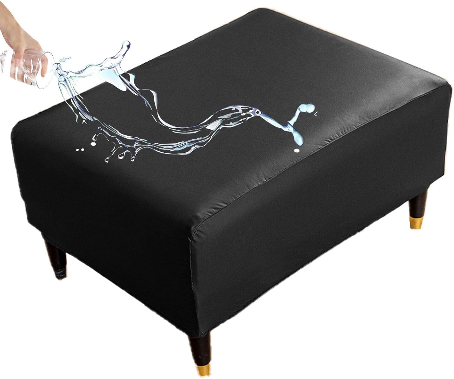 uyeoco Ottoman Covers, Stretch Rectangle Square Ottoman Slipcover Cover, Waterproof Ottoman Slipcover Stretch Footrest Stool Covers Waterproof Cover For Pouffe(Black,110-120cm)