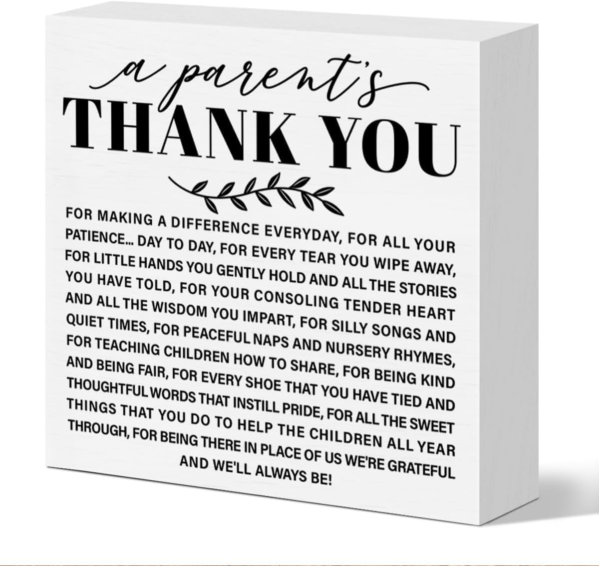 Parents Thank You Box Sign 7x7 Inch Wooden Desk Shelf Decor