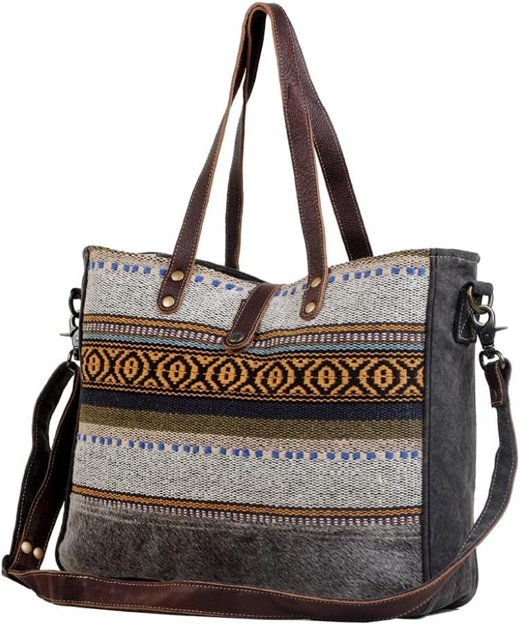 Myra Bag Aztec Purse for Women - Canvas Bag with Real Leather Detailing, Boho Handbags for Women, Cute Western Purse
