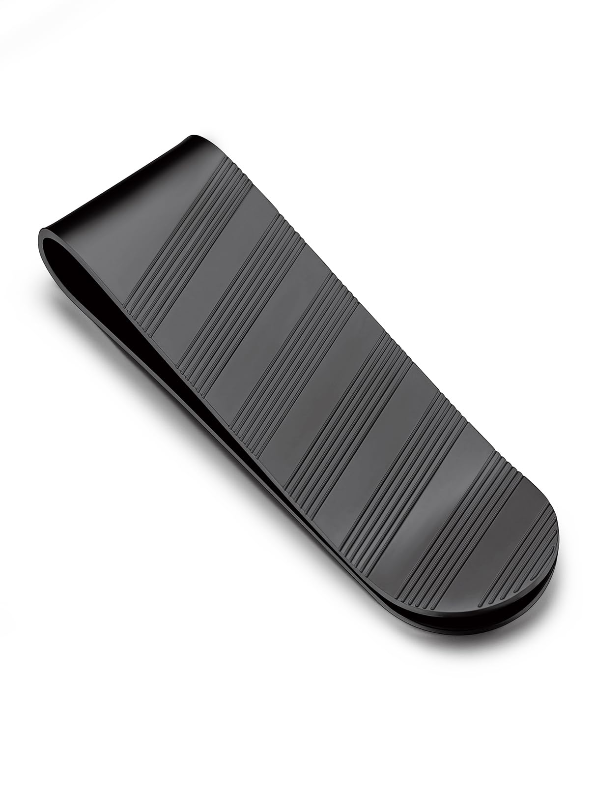 Bandmax Black Metal Money Clip for Men Matte Stripes Minimalist Cash Business Card Credit Card Holder Portable Slim Wallet for Pocket Gift for Father Husband Friend