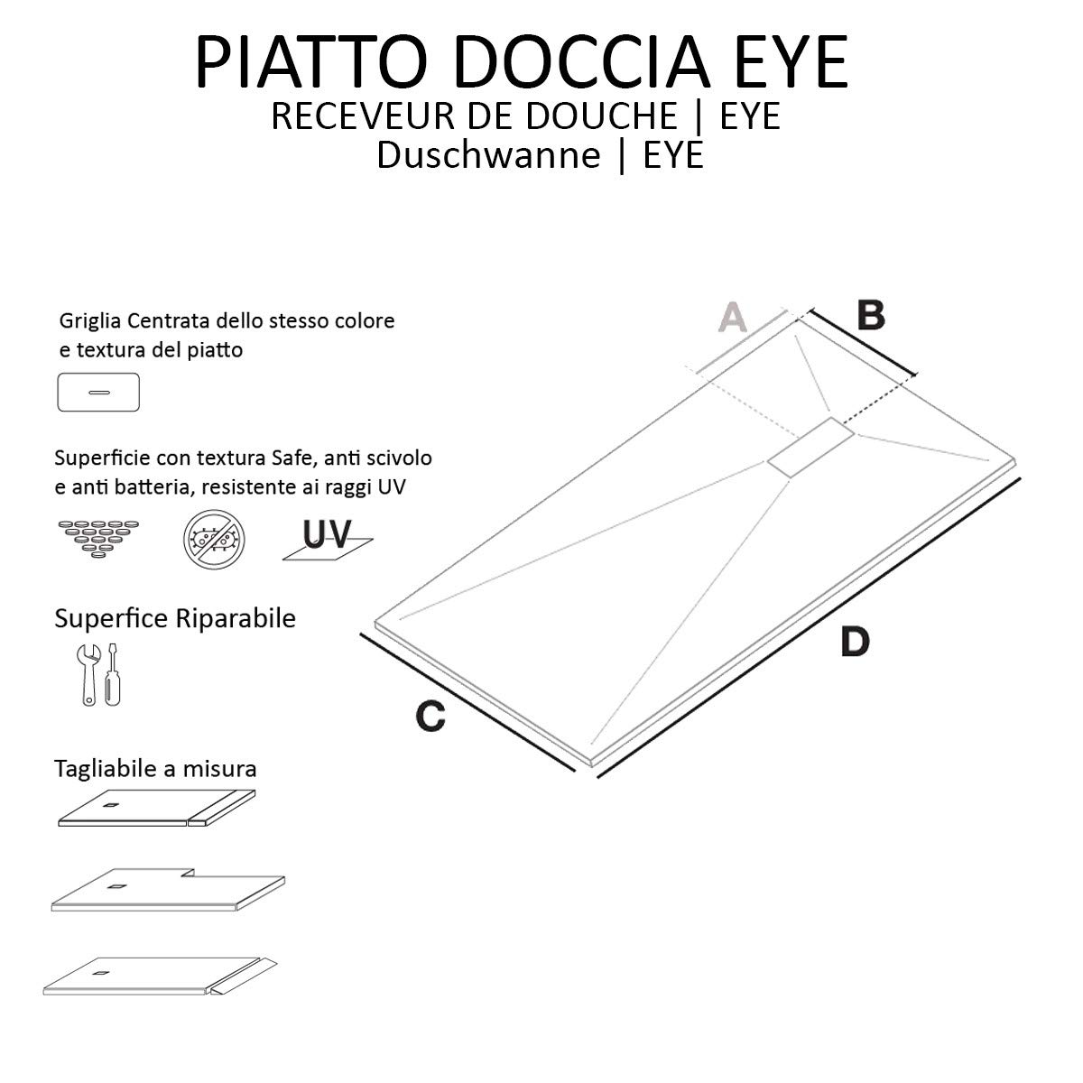 Piatto doccia in marmo resina bianco effetto cemento STAR MAKA - 80x100