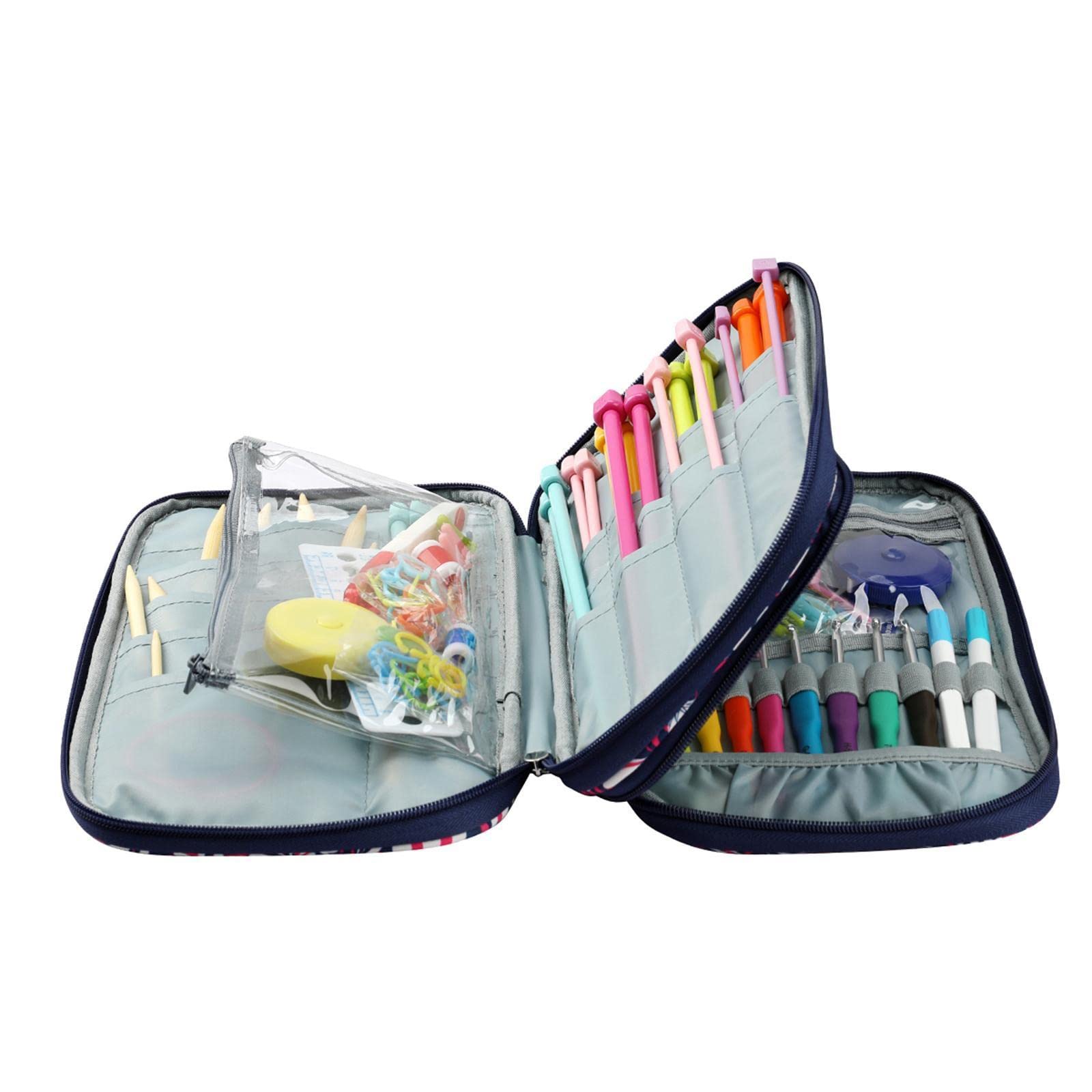 Juego de 3 fundas largas para agujas de tejer Oxford, bolsa de almacenamiento, bolsa de almacenamiento con hojas moradas