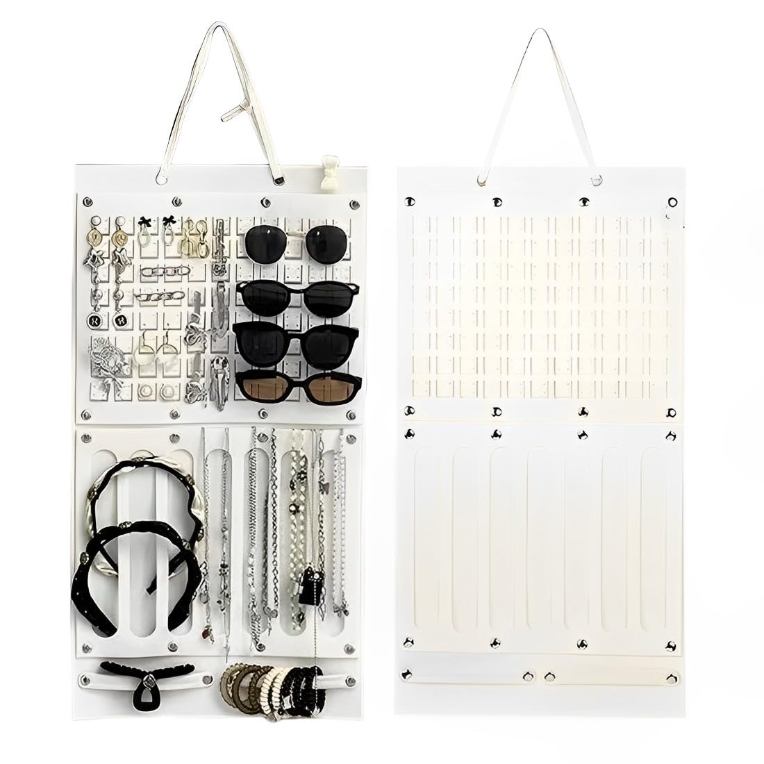 Schmuck-Organizer zum Aufhängen, Aufbewahrungsrolle für Ohrringe, Halsketten, Ringe