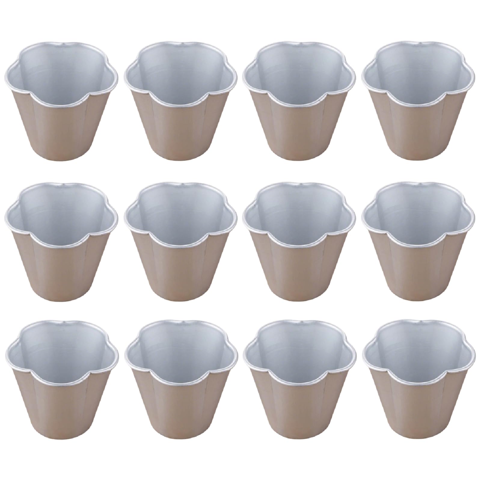 Juego de 12 moldes de aluminio para pudín, moldes de metal para magdalenas, chocolate fundido en forma de flor, moldes versátiles para tartas y magdalenas
