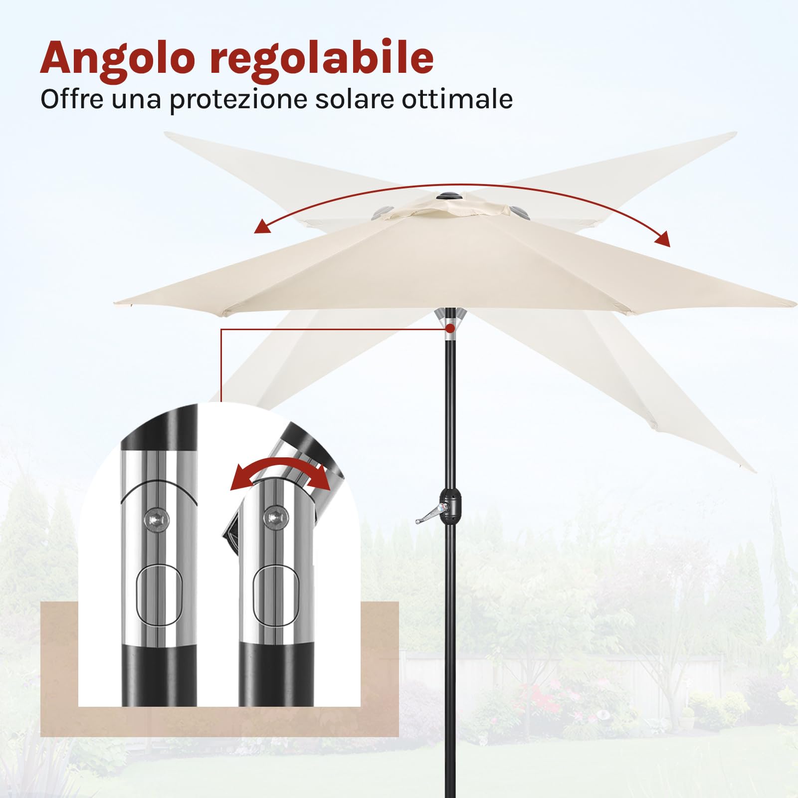 WOLTU Ombrellone da Giardino, Ombrellone da Spiaggia Grande con Manovella, Ombrellone da Esterno, Protezione UV per Terrazza, Mare, Piscina
