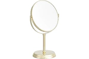 Amazon Basics Tabletop Mount Vanity Round Mirror, 1X/5X Magnification, Iron, 7.2"L x 4.92"W, Gold