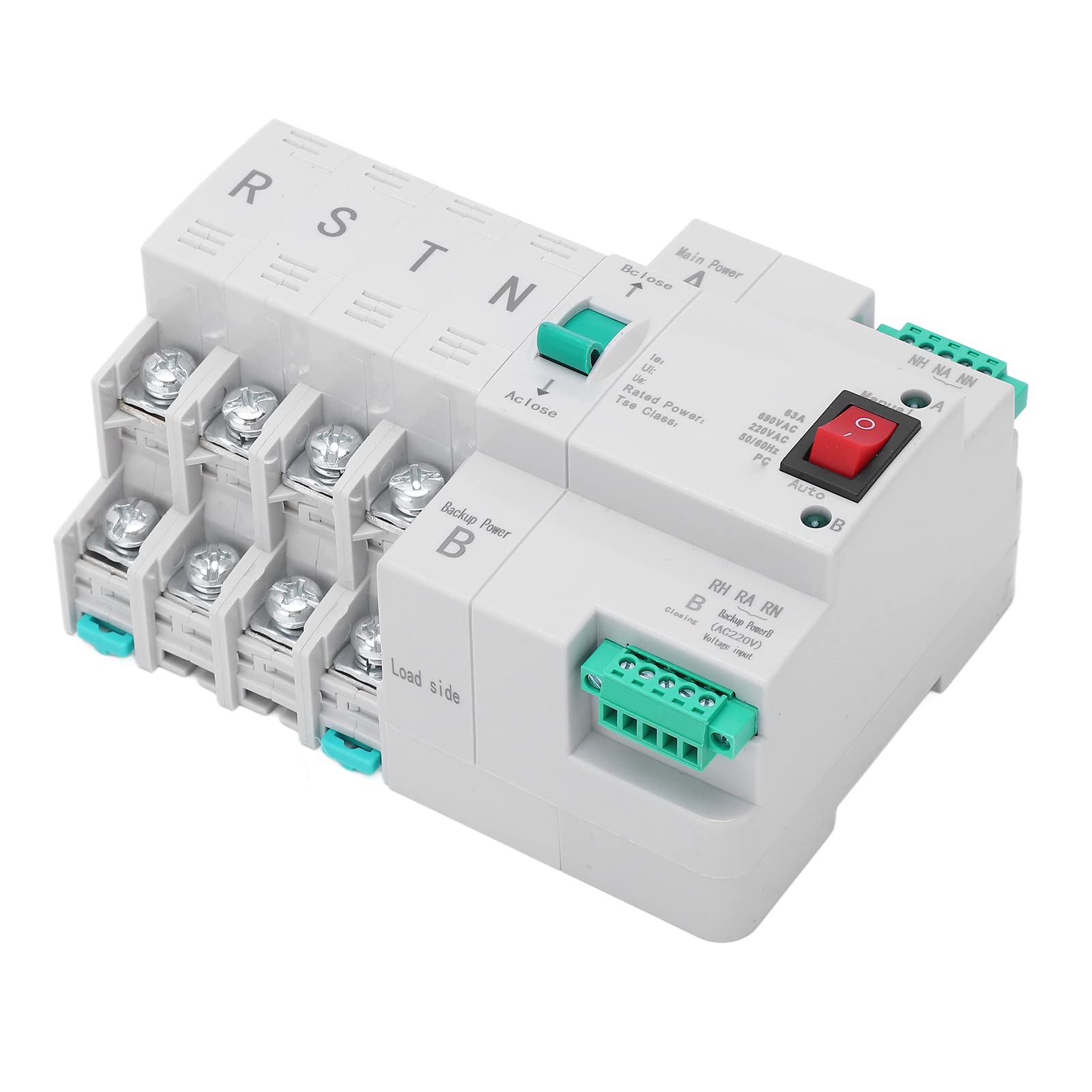 Aramox Interruptor de Transferencia Automática de Doble Potencia, Interruptor de Transferencia Automática 4P AC400V con Bobina de 220VAC, Contactos Plateados de Carcasa de PC, Conmutación Rápida
