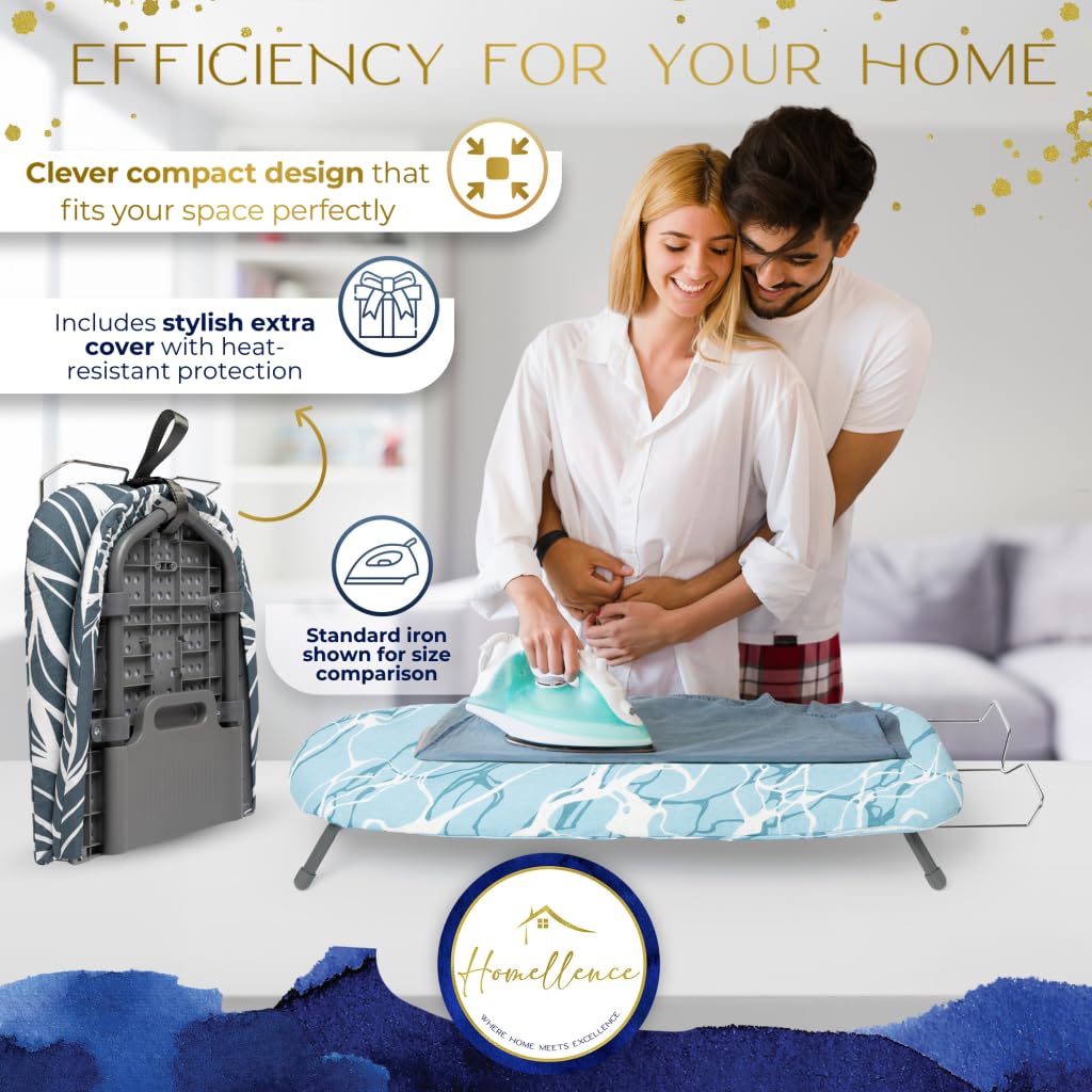 Homellence Table Top Ironing Board - Small Mini Folding Ironing Board, Blue, 82L x 31W cm - Image 4