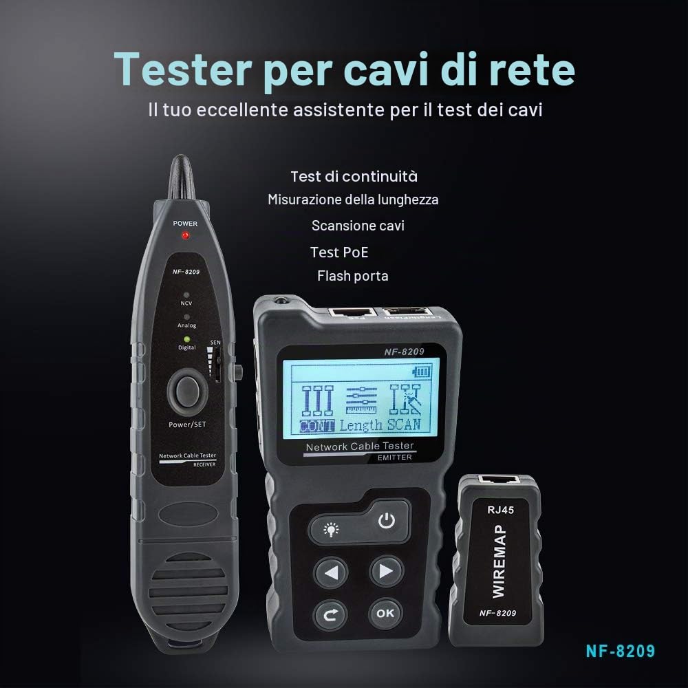Tester NF-8209 care Tracker Strumento di rete Wiremap CAT5 CAT6 Misura della lunghezza del cavo Test PoE Funzione NCV